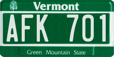 VT license plate AFK701