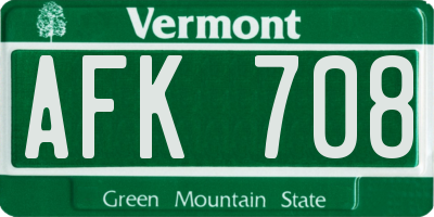 VT license plate AFK708