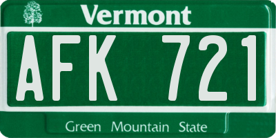 VT license plate AFK721