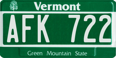 VT license plate AFK722