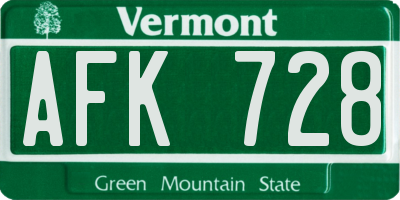 VT license plate AFK728