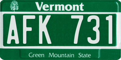 VT license plate AFK731