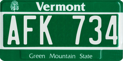 VT license plate AFK734