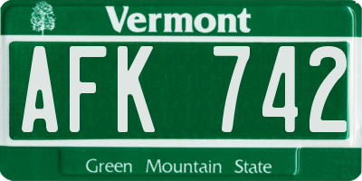 VT license plate AFK742