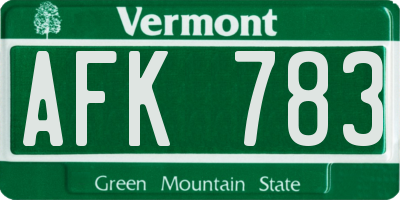 VT license plate AFK783