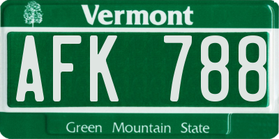 VT license plate AFK788