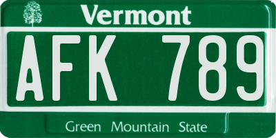 VT license plate AFK789