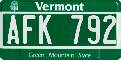 VT license plate AFK792