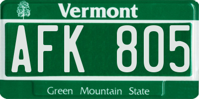 VT license plate AFK805