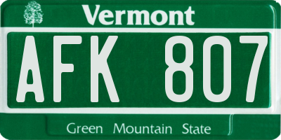 VT license plate AFK807