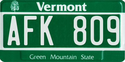 VT license plate AFK809