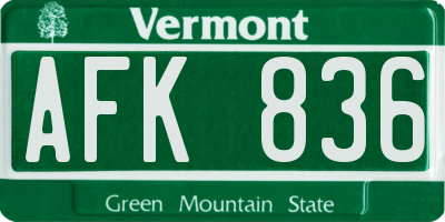 VT license plate AFK836