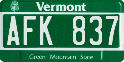 VT license plate AFK837