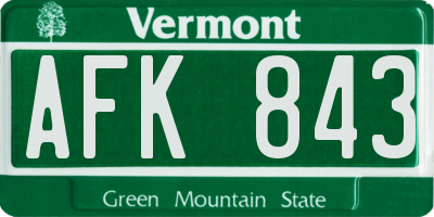 VT license plate AFK843