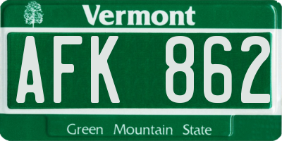 VT license plate AFK862