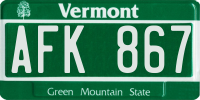 VT license plate AFK867