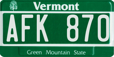 VT license plate AFK870