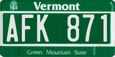 VT license plate AFK871