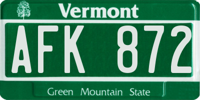 VT license plate AFK872