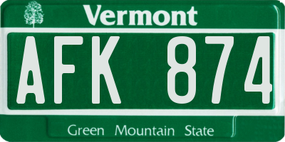 VT license plate AFK874