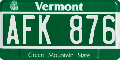 VT license plate AFK876