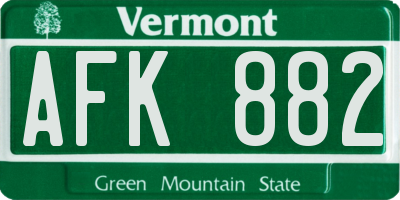 VT license plate AFK882