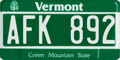 VT license plate AFK892