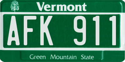 VT license plate AFK911