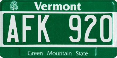 VT license plate AFK920