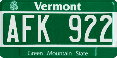 VT license plate AFK922