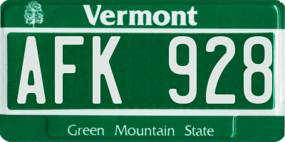 VT license plate AFK928