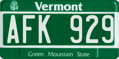 VT license plate AFK929
