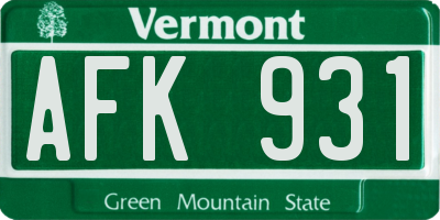 VT license plate AFK931