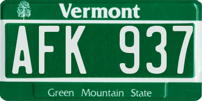 VT license plate AFK937
