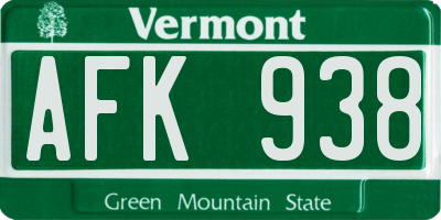 VT license plate AFK938