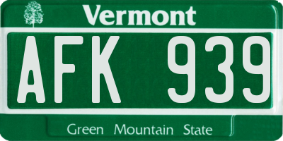 VT license plate AFK939