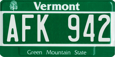 VT license plate AFK942