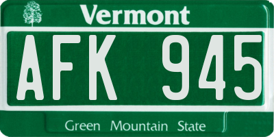 VT license plate AFK945