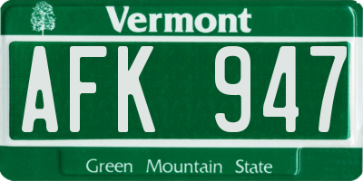 VT license plate AFK947