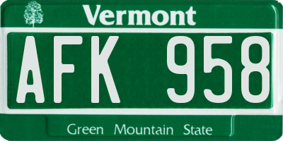 VT license plate AFK958
