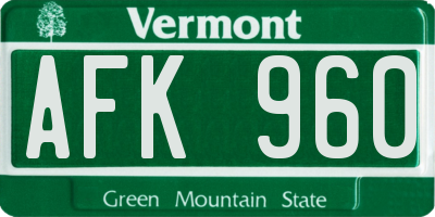 VT license plate AFK960