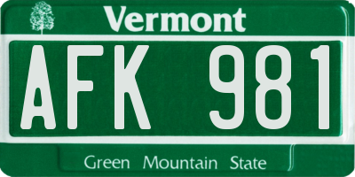 VT license plate AFK981