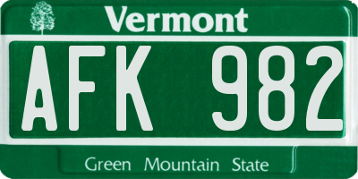 VT license plate AFK982