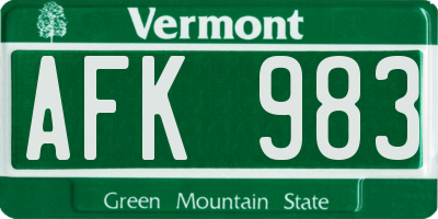 VT license plate AFK983