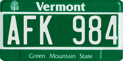 VT license plate AFK984