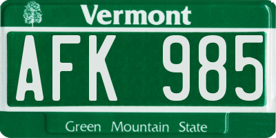 VT license plate AFK985