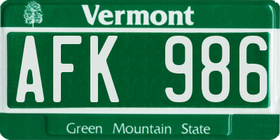 VT license plate AFK986