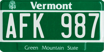 VT license plate AFK987