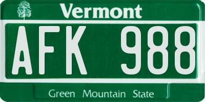 VT license plate AFK988