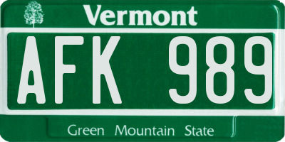 VT license plate AFK989